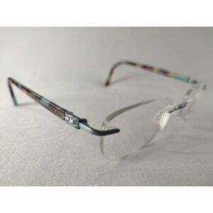 Airlock Grace 300 Titanium Rimless Eyeglass Frames Blue Tortoise Teal 18-140